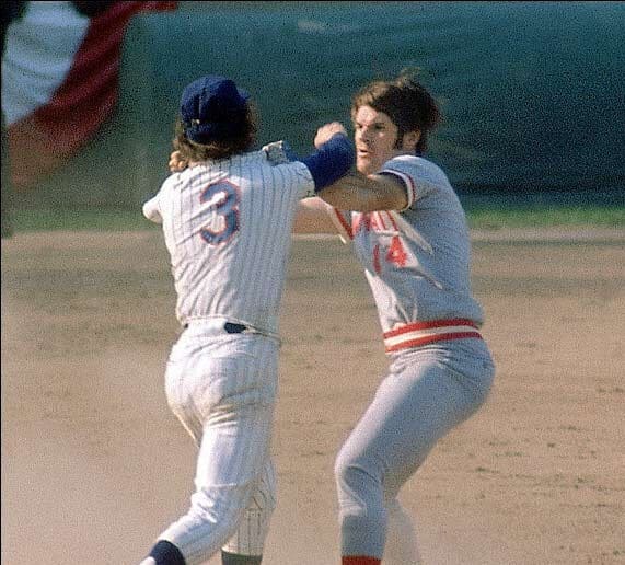 In Game 3 of the 1973 National League Championship Series, Bud Harrelson took offense to Rose's hard slide, and fisticuffs ensued.