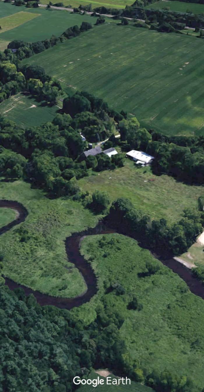 The Kuehn family farm looking from the creek towards the homestead and land eastward. Photo taken probably around 2005.