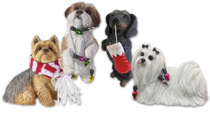 Handcast and Handpainted, Sandicast pet ornaments are created by world-renowned animal sculpture artist Sandra Brue. These are just a few of the many breeds and poses available from