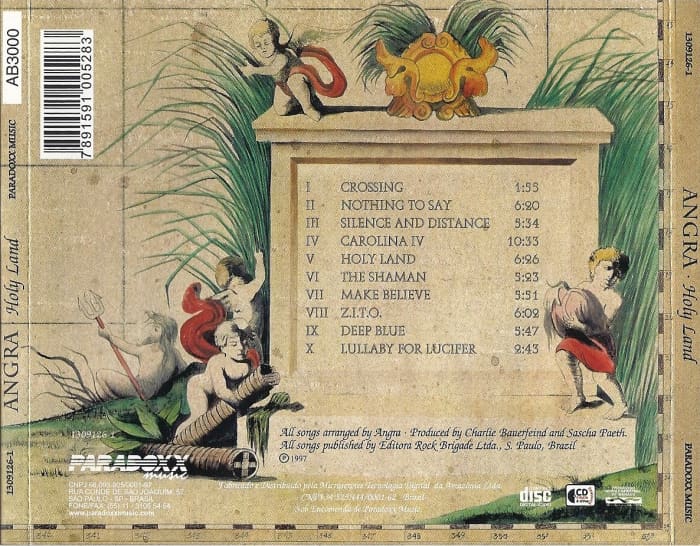 On the back cover is a stone slab drawing with the names of the songs of the album along with other artwork.