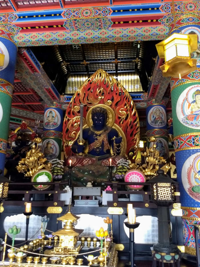 Inside the Great Peace Pagoda, the main object of temple worship is Fudō Myōō, the angry Buddha.