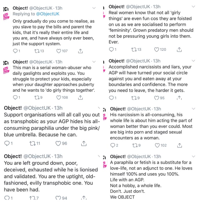 There are four panels to be read top to bottom in each, and left to right in order of a revealing Twitter thread