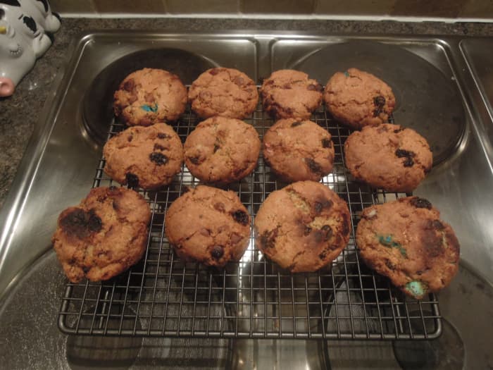 Smarties Chocolate Chip Cookies - excuse the little burnt bits, my husband didn't know the difference between the oven and grill setting, luckily I caught it in time!