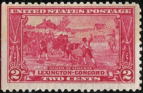 1925 two-cent stamp “Birth of a Nation.” The stamp was issued as part of a three-stamp set to commemorate the sesquicentennial of the battle of Lexington and Concord.