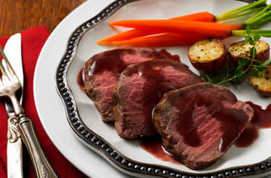 Christmas Eve Dinner: Roast Tenderloin of Beef with Scallion-Dijon Sauce, Roasted Potatoes, & Glazed Baby Carrots