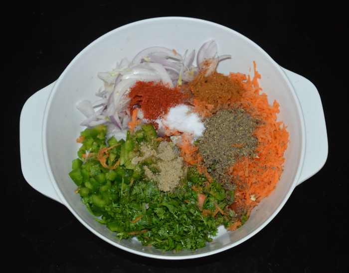 Step two: Add all the spice powders, oil, and salt as per instructions. Gently mix.