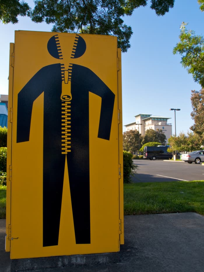 Public art project by Oakland artist Seyed Alavi. Alavi collaborated with Emeryville secondary school students to conceptualize these designs which now appear on some of Emeryville's traffic signal boxes.