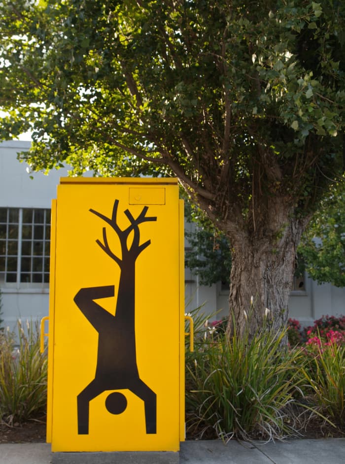Public art project by Oakland artist Seyed Alavi. Alavi collaborated with Emeryville secondary school students to conceptualize these designs which now appear on some of Emeryville's traffic signal boxes.