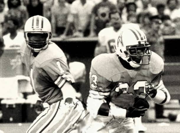 Warren Moon (1) had a decent surrounding cast, including running back Mike Rozier for a time, but never made it to a Super Bowl.