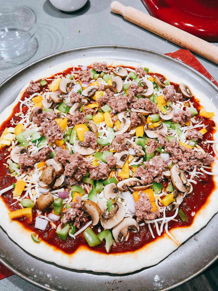 The pizza is ready for the oven. Bake for 30-35 minutes. 