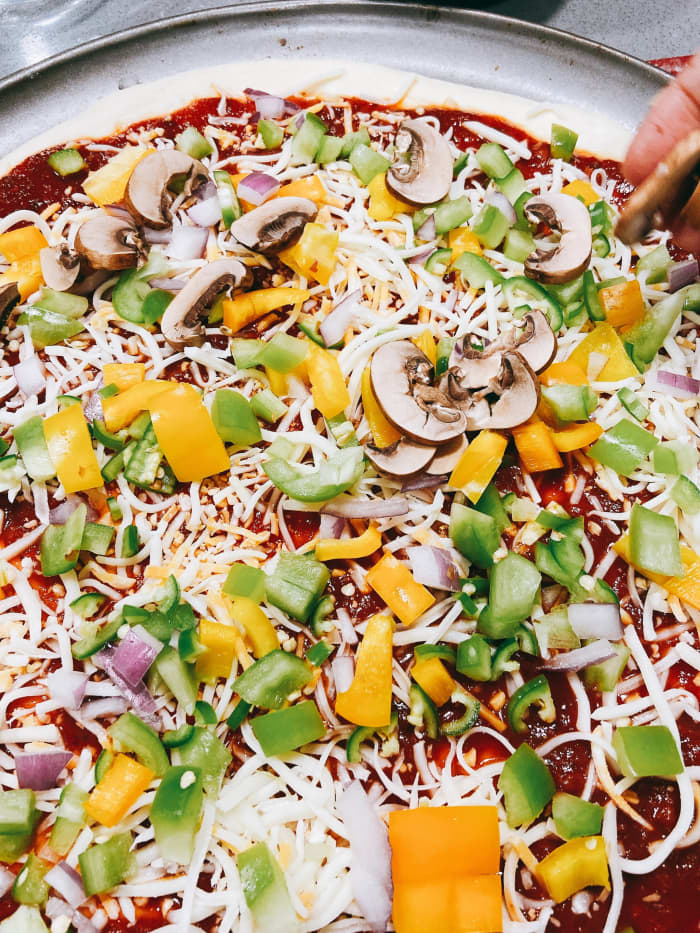 Add the sliced veggies. 