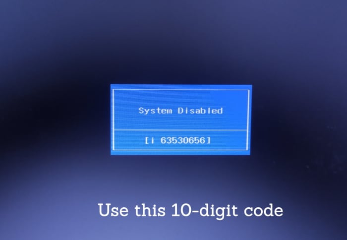This is the message that appeared on my computer saying it was disabled and now it requires an administrator or a power-on password