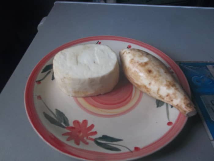 Scoop off the skin of the yam and potatoes to preserve the essential body building nutrients