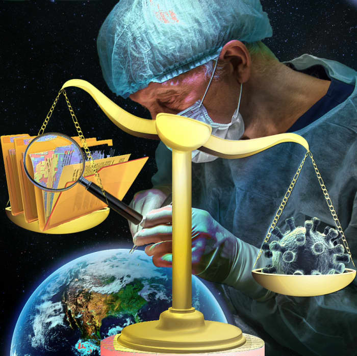 Image symbolizing critical examination of PCR testing in a COVID-19 worldwide deception operation, compiled by R. G. Kernodle