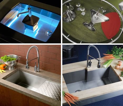 Four Beautiful food preparation sink and faucet with filtered water mounted under the kitchen counter top