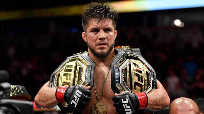 Henry Cejudo after defeating Marlon Moraes to become UFC bantamweight champion.