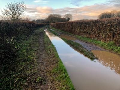 The flooded road got narrower and deeper as it went on, my already drenched feet weren't best pleased..
