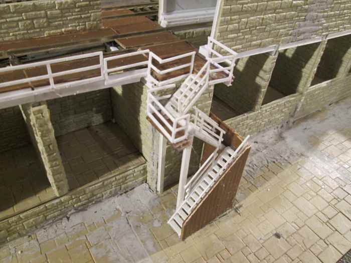 Completion of the stairs, handrails (Plastruct 90682 Straight, and SRS4 Diagonal) completed including landing