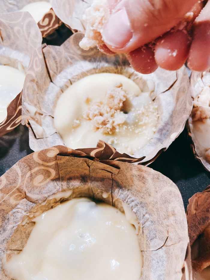Sprinkle the streusel mixture over each muffin.