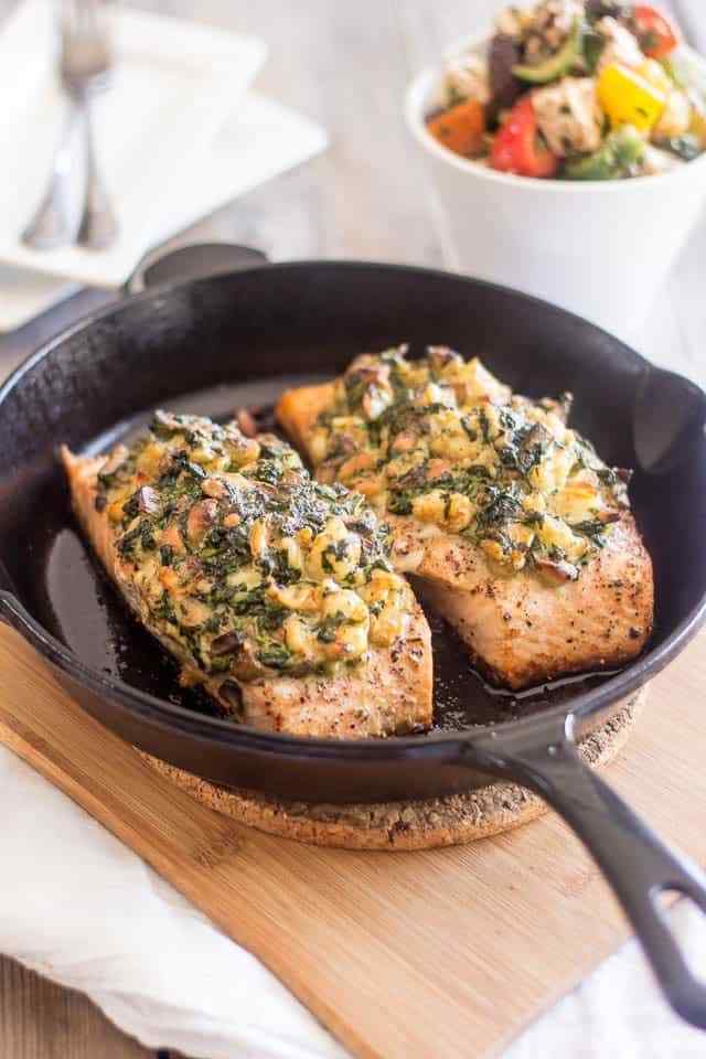 Shrimp and spinach stuffed salmon