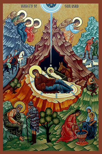 An icon (religious painting) from the Orthodox Church. Icon of the Orthodox Nativity or "Little Christmas" or "Twelfth Night."