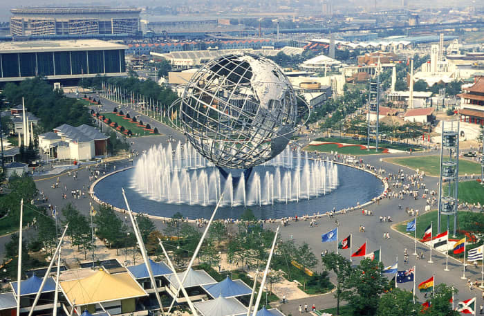 NY1964 World's Fair-- showing Unisphere-- that introduced Ford Mustang and AT&T Picturephone service- still not with us but getting there with Broadband Superhighway