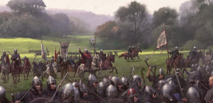 Knut clears the field after defeating Eadmund 'Ironside' at Ashingdon in 1016