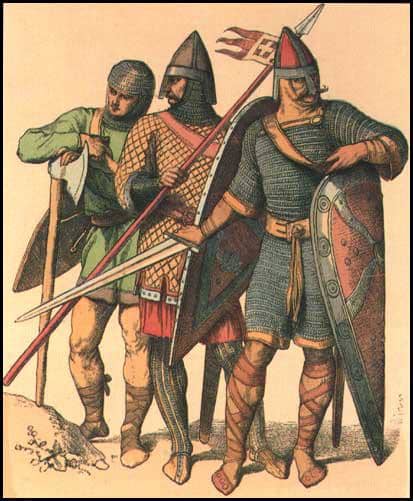 Huscarls - 'huscarlar' - introduced to England by Knut. The king had his own, as did each earl. They were funded by owning enough land each to pay for their weaponry, horses, mailcoats and household