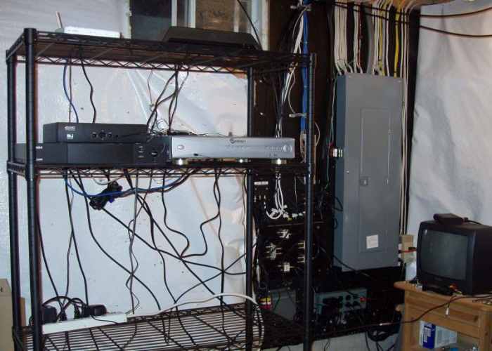 The full system. Used an inexpensive wire rack shelf to hold my equipment. Wiring still needs to be cleaned up but it works!