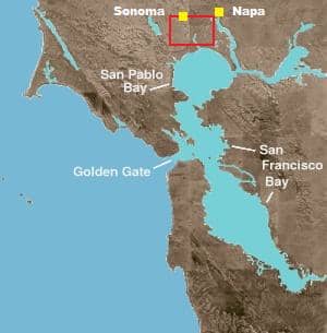 The Carneros AVA in relation to San Pablo Bay.