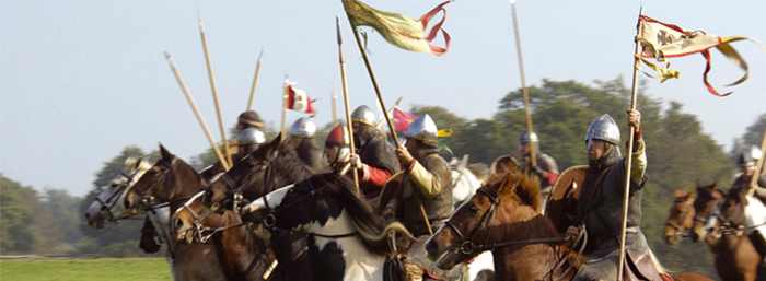 The Charge - nearest is Count Eustace of Boulogne (brother-in-law of the old king) with the Pontiff's crossed keys banner