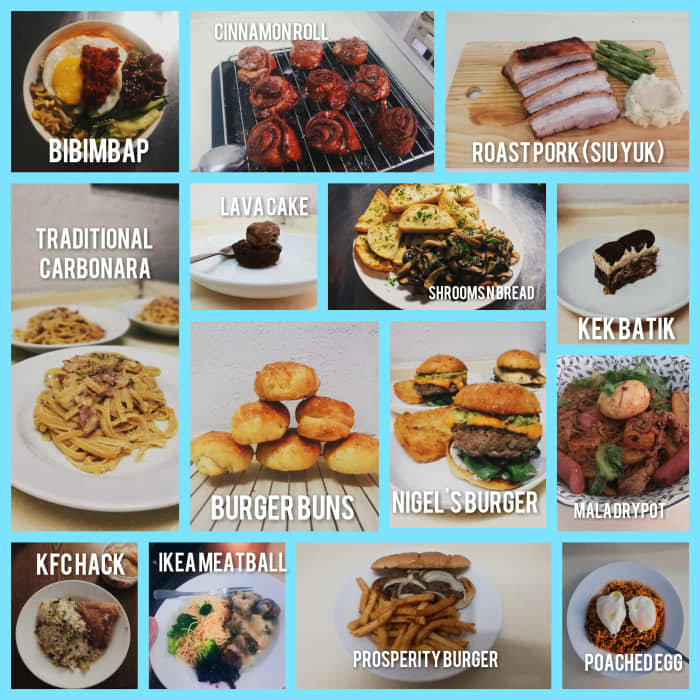 All the foods i cooked throughout the quarantine period and some were done after the period.