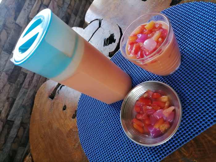 The fruit cocktail makes a lovely garnish. 