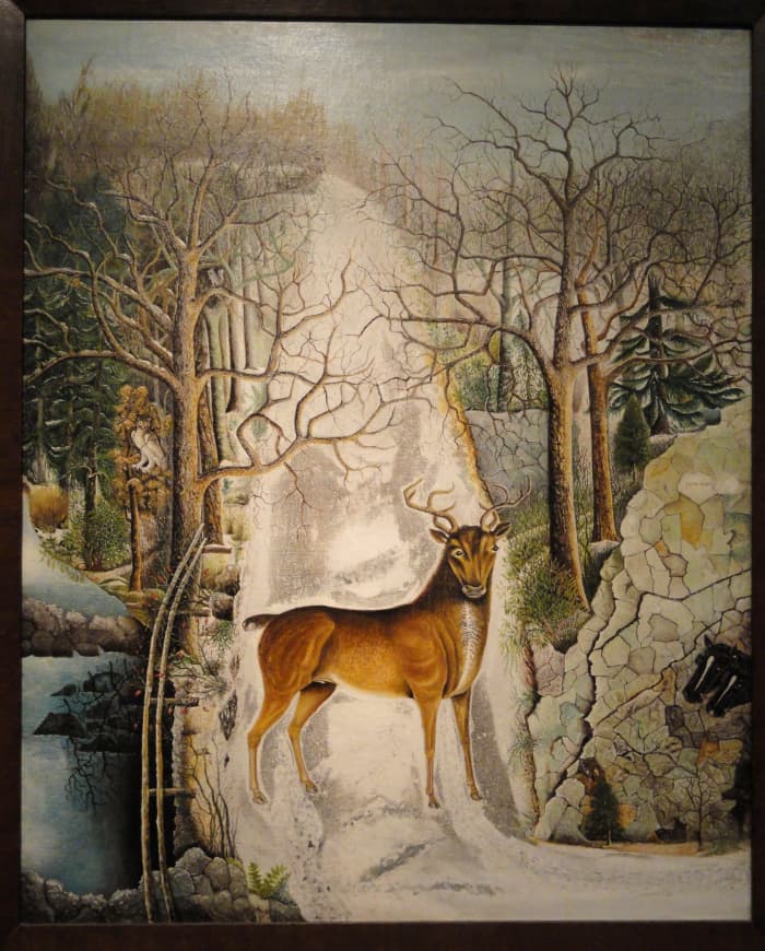 Stag at Echo Rock, oil painting on canvas, late 19th century, artist unknown. Folk art in the Smithsonian American Art Museum (National Portrait Gallery), Washington, DC, USA.