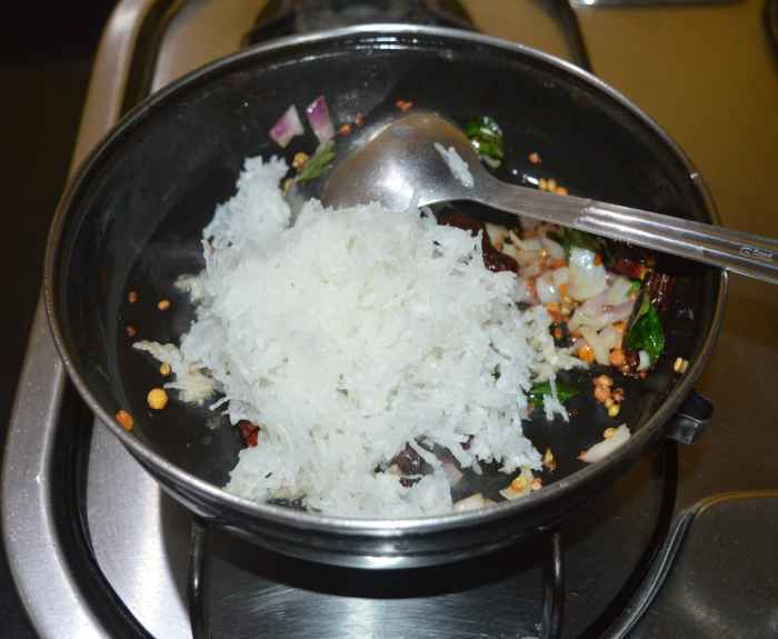 Add grated radish. Saute the mixture for two more minutes or until the radish is semi-cooked.