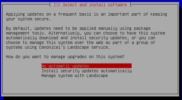 Here you can choose whether or not to allow automatic updates, its recommended to get security updates automatically otherwise choose no automatic updates and manually update security features as patches come out