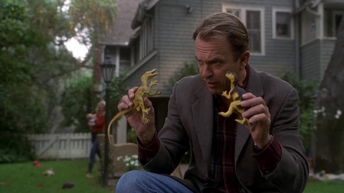 Much like his character, Sam Neill is coaxed back to the franchise presumably by a big fat cheque. Can't say I blame him.