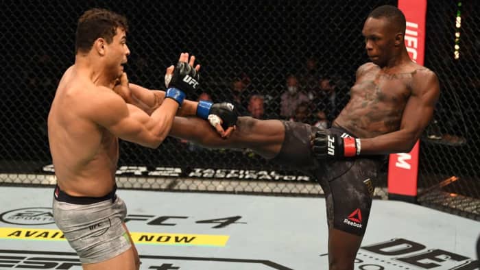 Israel Adesanya has a longer leg reach than even most heavyweight fighters in the UFC despite being a middleweight.