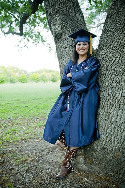 College education benefits: Graduation student. Besides anything else, college graduation gives most people a sense of achievement, after the challenges of study and evaluation.
