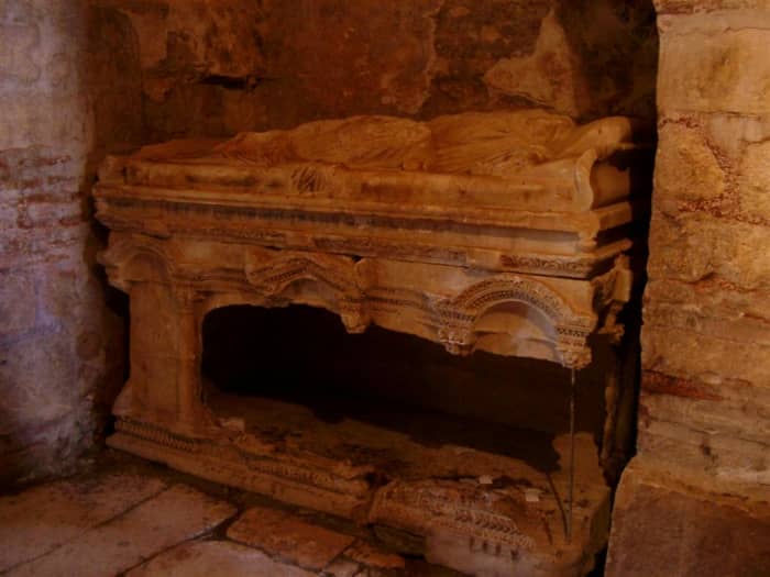 St. Nicholas' bones were kept in this sarcophagus in the St. Nicholas Church in Demre until they were removed and taken to Bari in 1087.