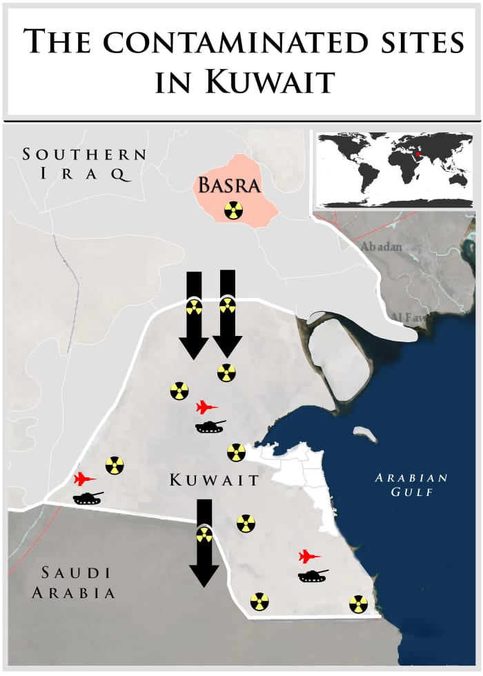 hundred thousands of bullets, projectiles, and missiles were fired along the highway from Kuwait to Basrah.