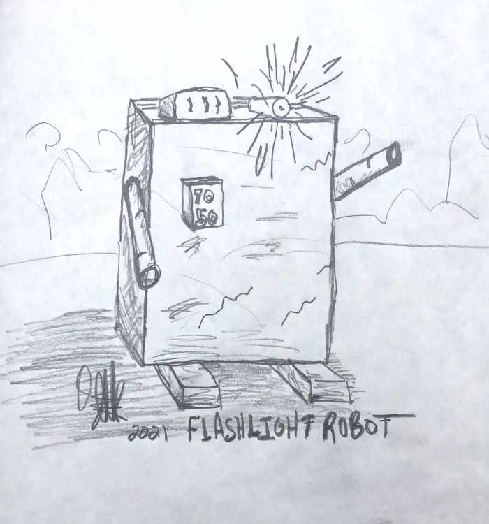 I made this sketch quickly and it felt close to the original, but after the first blush was over I believe the original robot had two sections in the body.