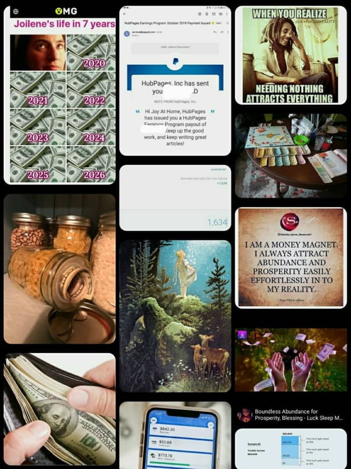 Money was difficult for me to imagine--having more than enough, having timely resources, having a balance between "I don't care" and "I desparately need more!" Playful images helped.