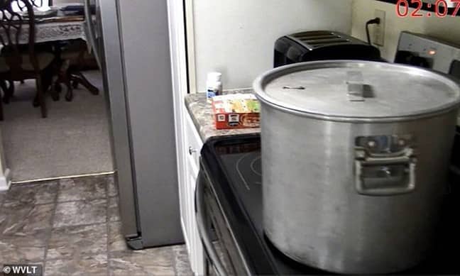 When officers arrived, they found a stockpot boiling on the stove containing the decapitated head of Lisa Guy. Crime scene photo courtesy of WVLT News.