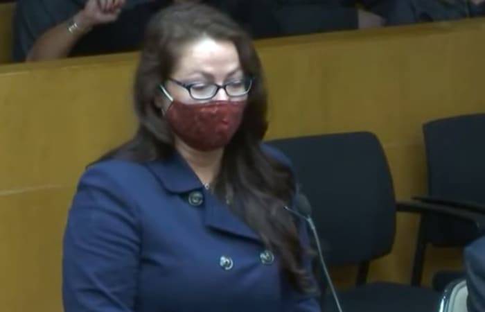 Joel Guy Sr.’s daughter Angela speaks at her brother sentencing for the murders of their parents during the Thanksgiving holiday in 2016.