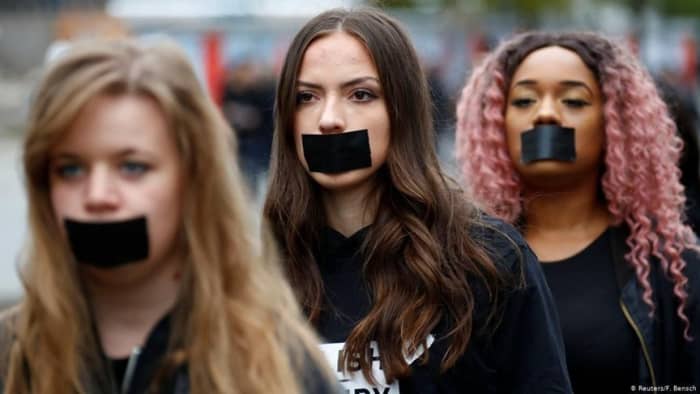 Activists in Berlin during the 2018 protests against human trafficking