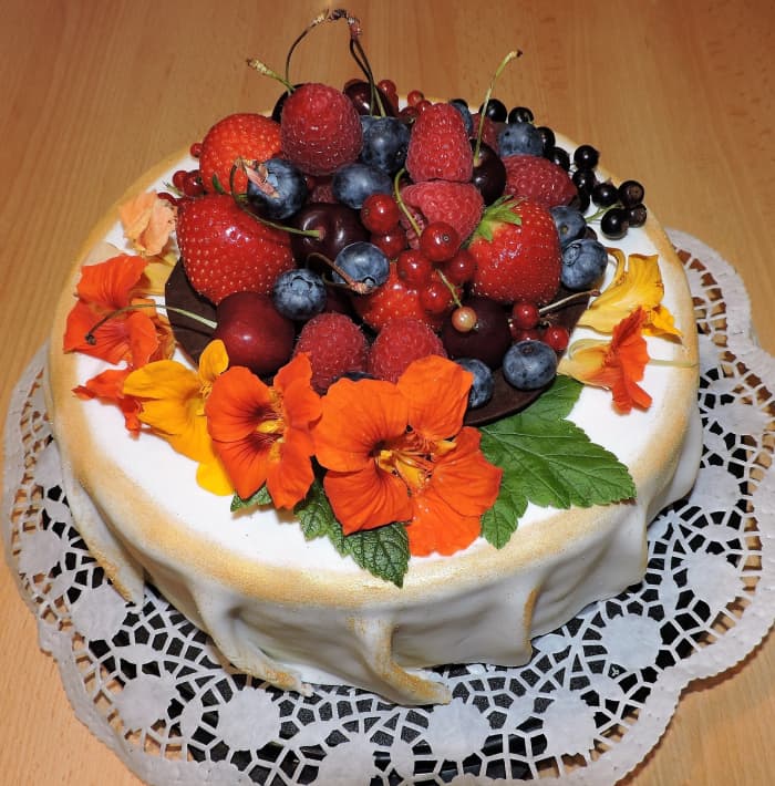 The flowers are edible and so make an excellent decoration. Place them on just before serving for the best effect.