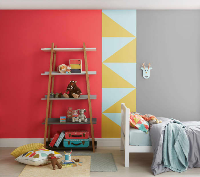 A children's bedroom looks great with red, white, and yellow walls. Add triangles into the design to bring out fire energy.