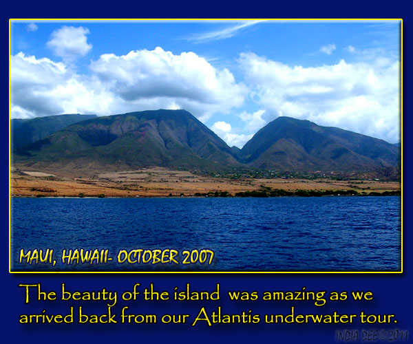 The wonderfully recognizable saddle of Maui island was an everlasting image as we viewed it from aboard the taxi boat coming in from the Atlantis underwater tour.
