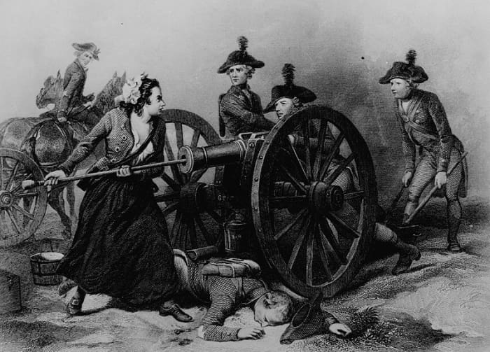 Molly Pitcher at the Battle of Monmouth. Engraving by J.C. Armytage c1859
